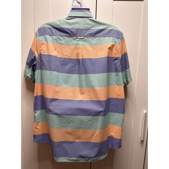 Chaps Indigo Sky Multi Stripe Short Sleeve Button-Down Shirt - Picture 9 of 10